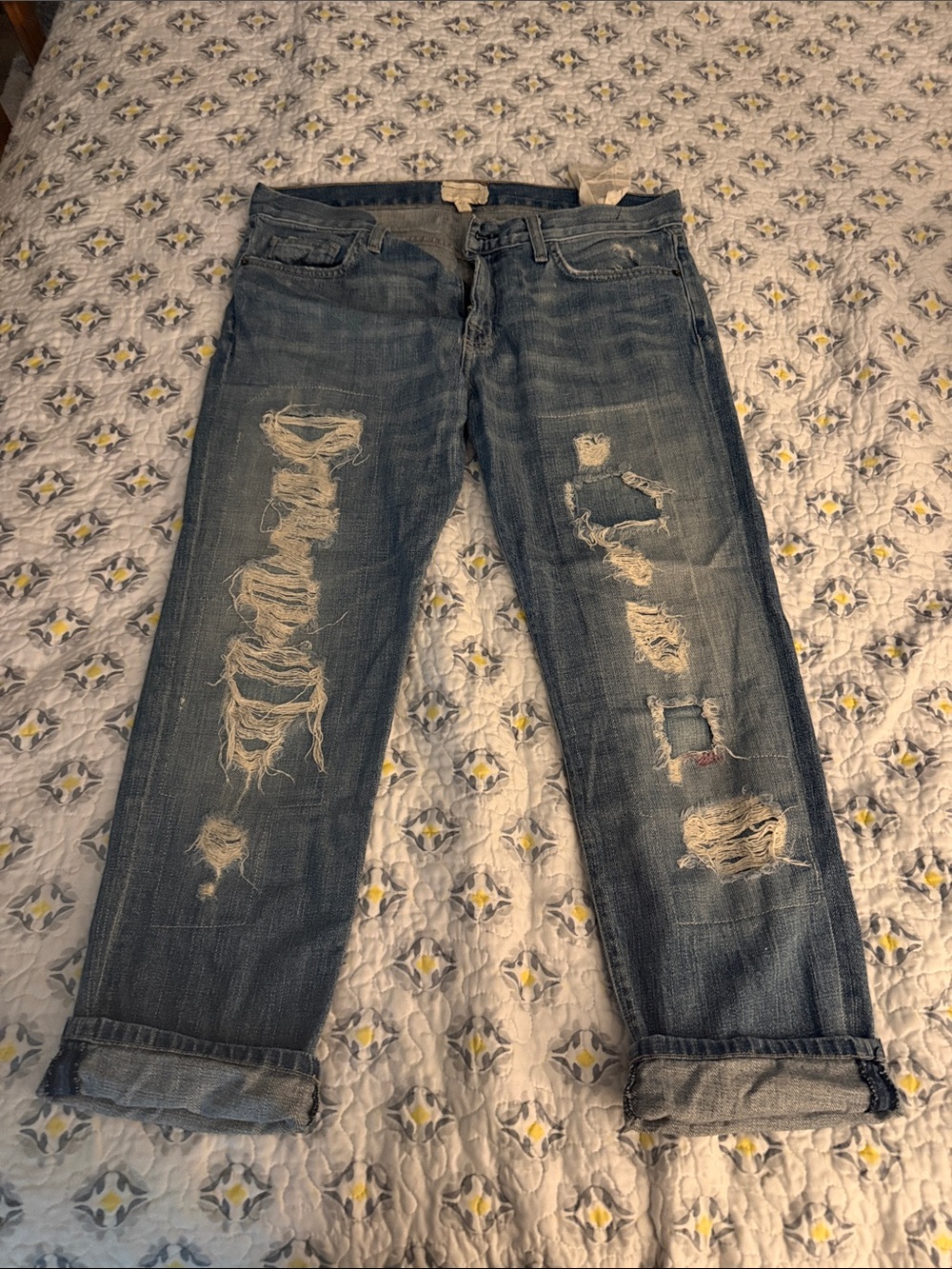 Current/Elliott Distressed Blue Relaxed Jeans